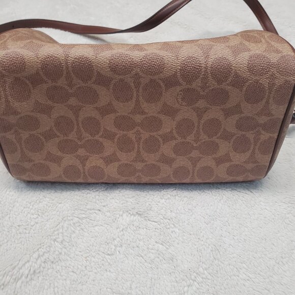 Coach Rowan Satchel Brown Cream Tan Classic Logo Canvas Shoulder Bag CV961 - Picture 3 of 14
